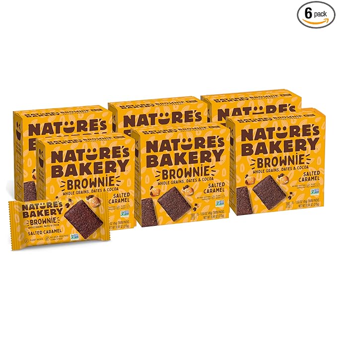 Nature's Bakery Salted Caramel Brownie Bars, Whole Grains, Plant Based, Dairy Free, 9.54 Ounces (Pack Of 6)