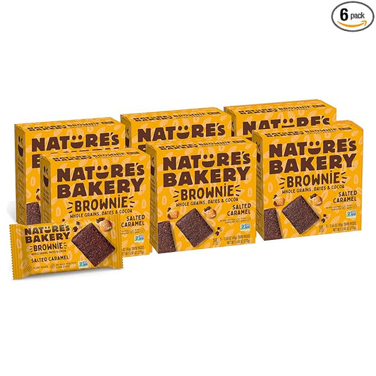 Nature's Bakery Salted Caramel Brownie Bars, Whole Grains, Plant Based, Dairy Free, 9.54 Ounces (Pack Of 6)