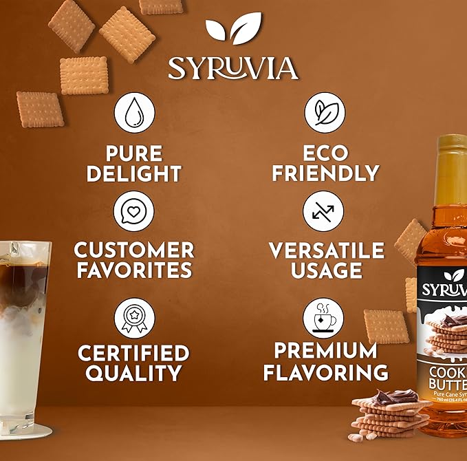 Syruvia Coffee Syrup, Cookie Butter Flavored Syrup for Drinks, Lattes, and Desserts – 25.4 fl oz