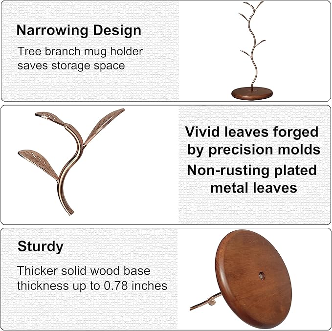 Leaf Shaped Coffee Tea Cup Mug Holder Stand for Countertop, Perfect Coffee Bar Accessory & Kitchen Home Organizer Gold