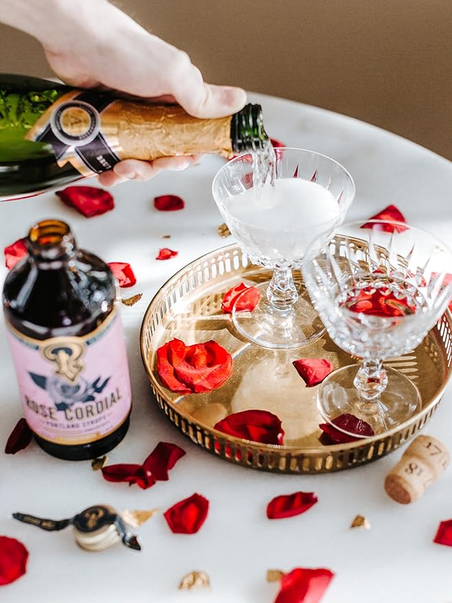 Portland Syrups Rose Cordial Syrup - Craft Exquisite Floral beverages for Cocktails, Mocktails, Soda, and More - 12 oz with 24 Servings (Pack of 1)