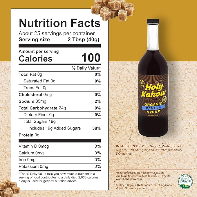 Holy Kakow Cafe Organic Panela Syrup - Panela Syrup, Coffee Syrup, Organic Syrup for Coffee, Panela Syrup for Coffee, Add to Latte, Cocktail and Shake, Real Food Ingredients, Specific Flavor - 750ml
