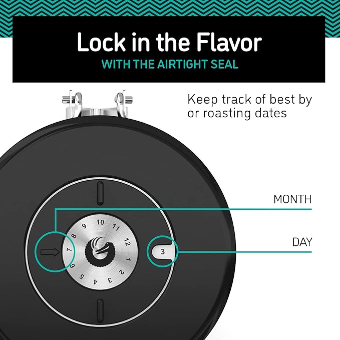 Coffee Gator Coffee Canister, 16oz Airtight Stainless Steel Kitchen Food Storage Container with Date Tracker, CO2-Release Valve and Scoop for Sugar, Beans, Tea, Sugar, Cereal, Cookies Jars - Black