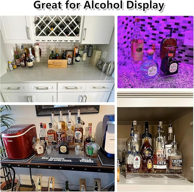 Liquor Bottle Display Shelf, Clear Acrylic Riser Display Stand, Bar Shelves for Liquor Bottles, 3 Tier Shelf Organizer for Alcohol Figures Coffee Syrup Display, 16" L x 12.5" W x 6.5" H, Clear