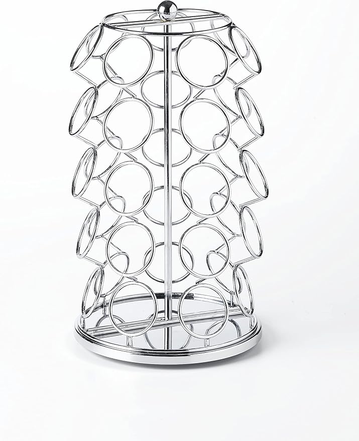 Nifty K Cup Holder – Compatible with K-Cups, Coffee Pod Carousel | 35 K Cup Holder, Spins 360-Degrees, Lazy Susan Platform, Modern Chrome Design, Home or Office Kitchen Counter Organizer