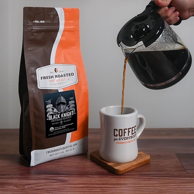 Fresh Roasted Coffee, Organic Black Knight | USDA Organic, Kosher | Dark Roast 2 lb (32 oz) Ground