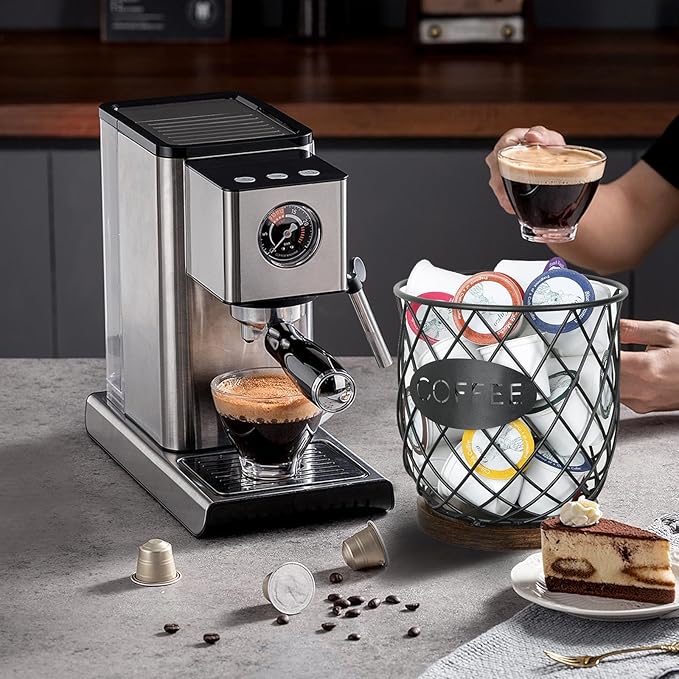 YINMIT K Cup Holder Organizer, Sturdy Coffee Pod Holder Organizer, 35 Kcup Large Capacity Storage Basket for Kitchen Counter and Office Desktop (Circular Grid)