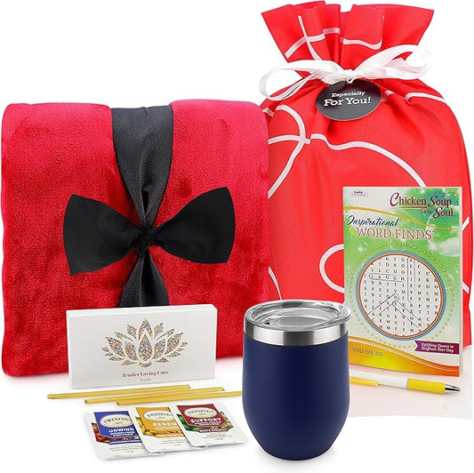 Get Well Soon Gifts for Women or Men - Gift Set Includes Luxury Blanket, Temperature Retention Cup, TLC Tea Kit & Inspirational Word Search Book - After Surgery, Thinking of You Care Package