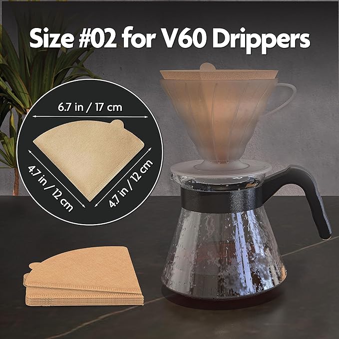 Vianté V60 Coffee Filters. Pour Over Coffee Filter Size 2 Brown Unbleached Filters From Natural Bamboo Fibers (200 Count)