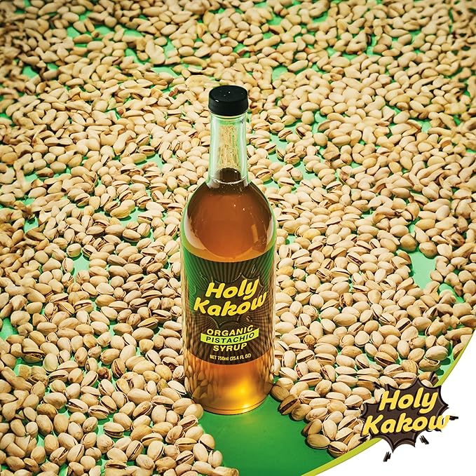 Holy Kakow Cafe Organic Pistachio Syrup - Pistachio Coffee Syrup, Organic Syrup for Coffee, Pistachio Syrup for Coffee, Add to Latte, Cocktail and Shake, Real Food Ingredients, Specific Flavor - 750ml