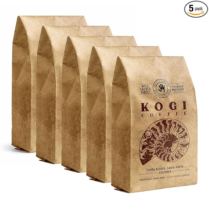The Younger Brothers Trading Co. Kogi Coffee | Indigenous Wild Grown Whole Bean | Ethically Sourced Single Origin Colombian Coffee | Kogi Medium Roast (35.2 Ounce (Pack of 5)