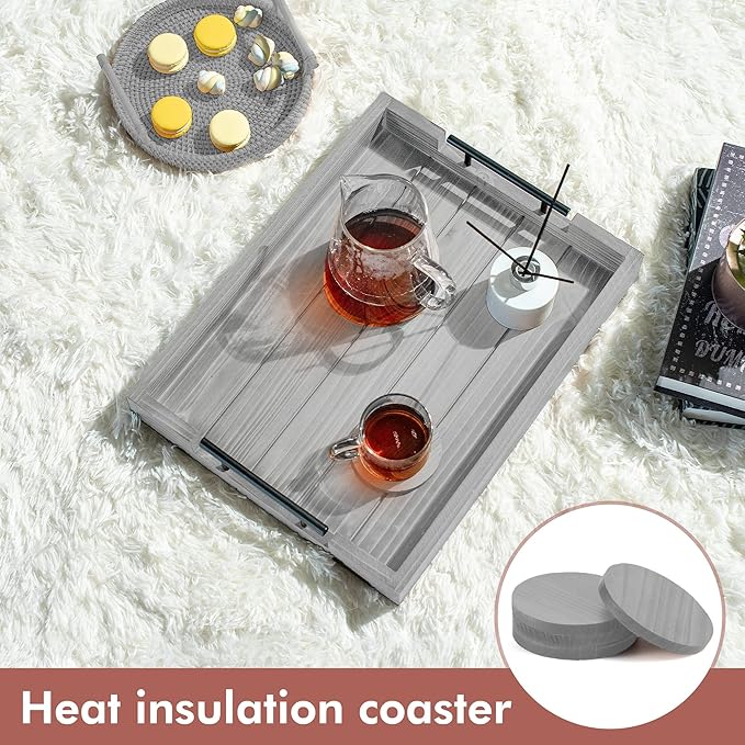 Coffee Table Tray Decorative, Serving Tray with Handles - 17x13 Inch Wood Tray for Ottoman, Breakfast