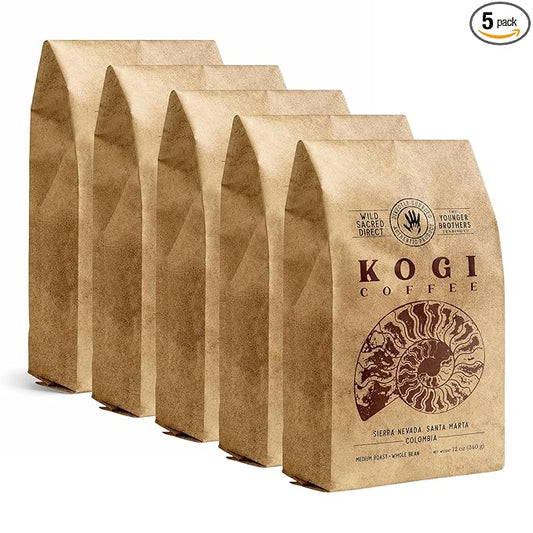 The Younger Brothers Trading Co. Kogi Coffee | Indigenous Wild Grown Whole Bean | Ethically Sourced Single Origin Colombian Coffee | Kogi Medium Roast, 12 Ounce (Pack of 5)