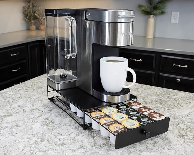 Nifty Solutions Capacity Nifty Rolling Mini Black Finish, Compatible with K-Cups, 24 Pod Pack Holder, Compact Under Coffee Pot Storage Drawer, Slim Home Kitchen Counter Organizer