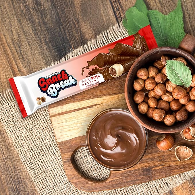 Snack Break Hazelnut Wafer Rolls, Rolled Wafer Cookies, Cocoa Coated Delicious Snack, Individually Wrapped, Crunchy Sticks for On-the-Go, Coffee, Tea, 24 Count (Pack of 1)