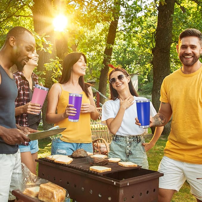 20 oz Tumbler Coffee Travel Tumblers Bulk with Lid Stainless Steel Double Wall Vacuum Insulated Mug Powder Coated Cups fit Car Cupholder for Hot and Cold - Pink, 4Pack