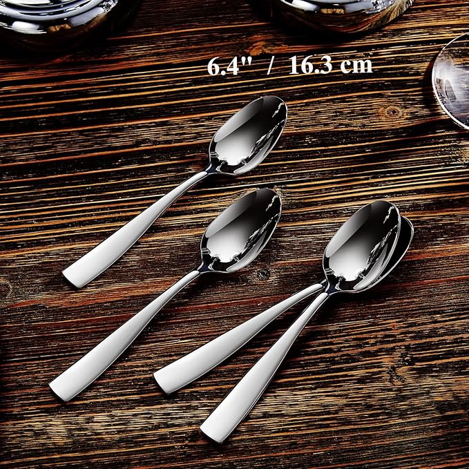 KEAWELL Premium 4-Piece Louis Spoon Set, 18/10 Stainless Steel, Squared Edge, Smooth Finish, Dishwasher Safe (6.4" Teaspoon)