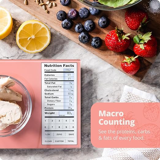 Greater Goods Nutrition Scale with Food Grade Glass, Perfect for Calorie Counting, Meal Prep, and Weight Loss (Coral Pink)