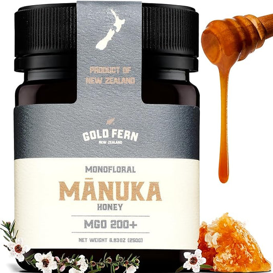 Gold Fern Honey - Raw New Zealand Manuka Honey | 8.8oz MGO 200+ | Pure, Natural, Unpasteurized, and Unfiltered Superfood Honey, Traceable from Hive to Hand.