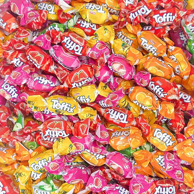 Toffix, Fruit Chews, Center-Filled Soft Fruit Chews Candy Individually Wrapped Snacks, Orange, Strawberry, Pineapple, Watermelon & Apple, Fruity Flavored Chewy Candies, 2.2 Pound Bulk Bag, Pack of 8