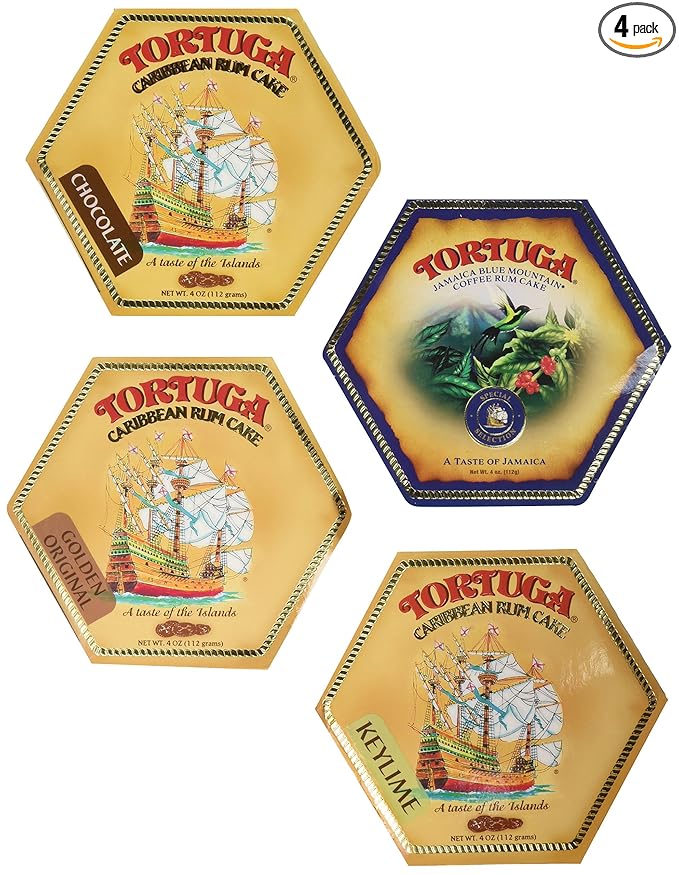 Tortuga Caribbean Rum Cake Assortment - 4 Rum Cakes of 4oz each