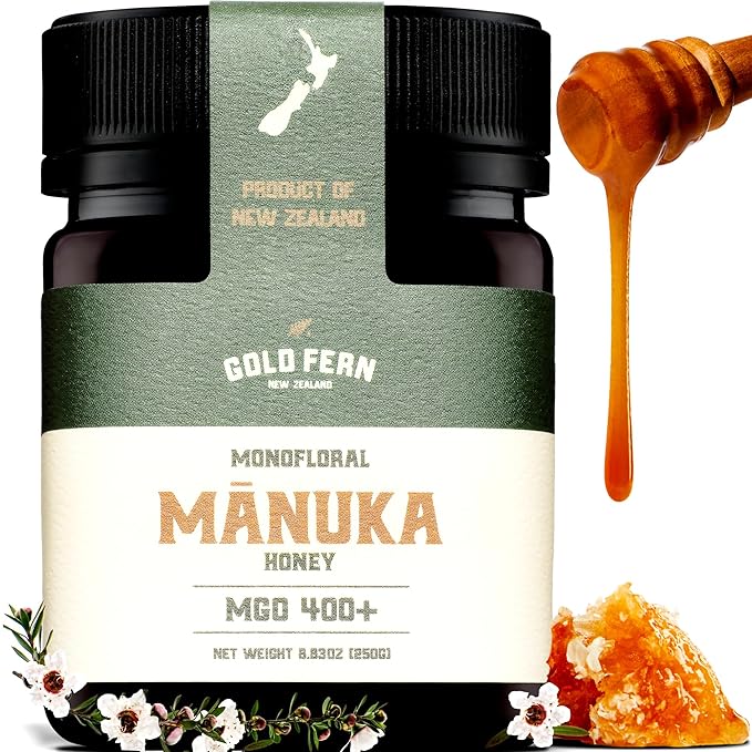 Gold Fern Honey - Raw New Zealand Manuka Honey Medical Grade | 8.8oz Monofloral MGO 400+ | Pure, Natural, Unpasteurized, Unfiltered Superfood, Traceable from Hive to Hand.
