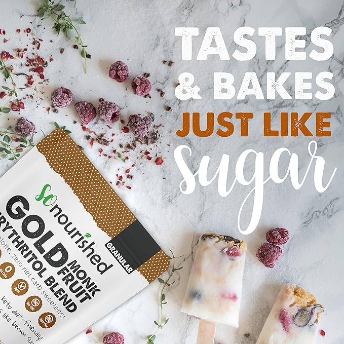 So Nourished GOLD Brown Sugar Alternative Substitute 1:1 Sugar Replacement - Monk Fruit Erythritol Sweetener for Low Carb Dieters and Diabetics - No Calorie Sweetener, Non-GMO (2.5 Pounds)