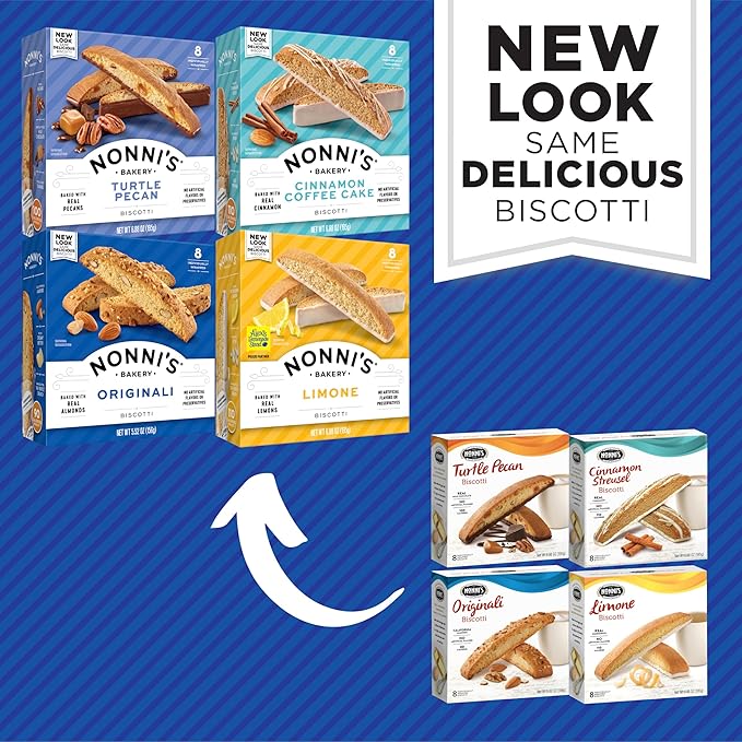 Nonni's Individually Wrapped Biscotti Italian Cookies in 4 Variety Packs - Originali, Limone, Turtle Pecan and Cinnamon Coffee Cake Made with Real Wholesome Ingredients