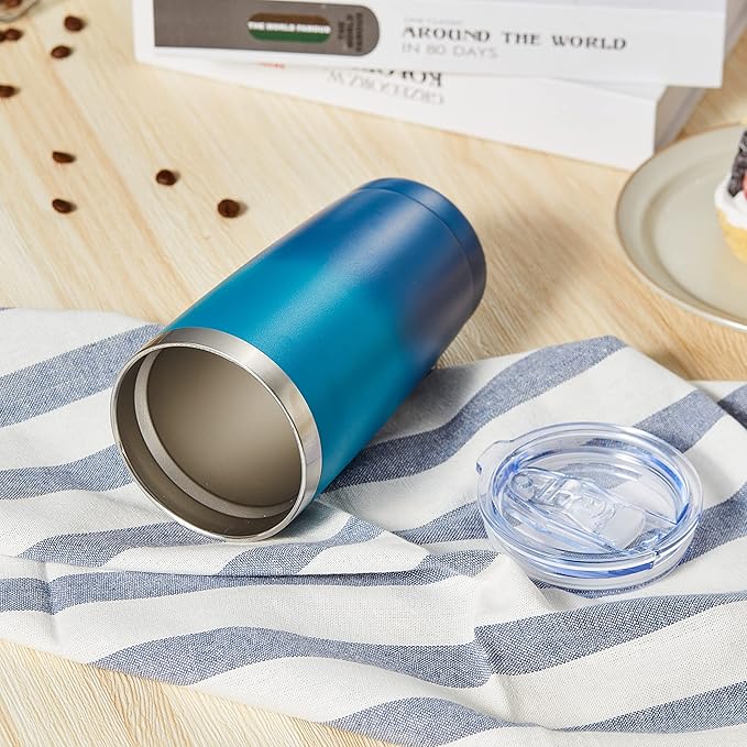 COMOOO 20oz Tumbler with Straw Stainless Steel Insulated Coffee Tumbler Cups Double Wall Vacuum Travel Coffee Mug with Splash Proof Sliding Lid for Hot Cold Drinks (Dark Night, 1 Pack)