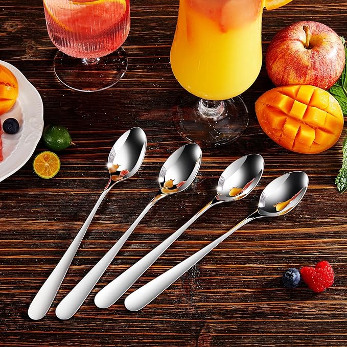 KEAWELL Premium 8-Piece Louise Long Handle Spoons, 18/10 Stainless Steel, Brilliant Mirror Finish, Ideal for Coffee, Cocktails, and Beverages, Dishwasher Safe (7.5 inch, 8)