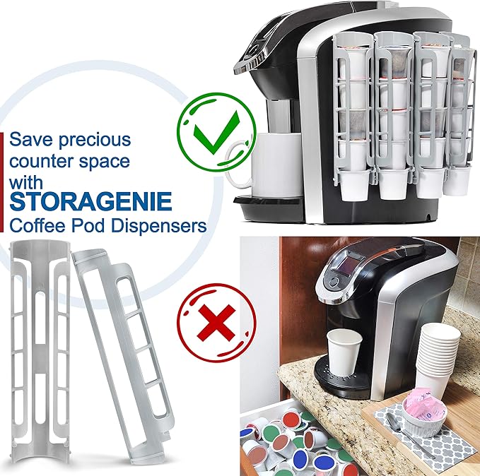 STORAGENIE Coffee Pod Holder Side Mount K Cup Pods Dispenser compatible with Keurig Coffee Makers, Perfect for Small Counters