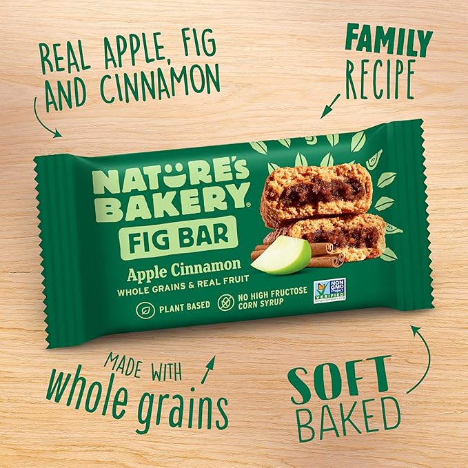 Nature’s Bakery Whole Wheat Fig Bars, Apple Cinnamon, Real Fruit, Vegan, Non-GMO, Snack bar, 6 Count (Pack of 6)