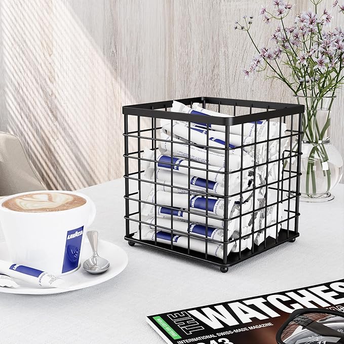 Coffee Pod Holder Organizer, K Cup Holder for Counter K pod Container, Creamer Holder, Coffee Bar Accessories Basket Black