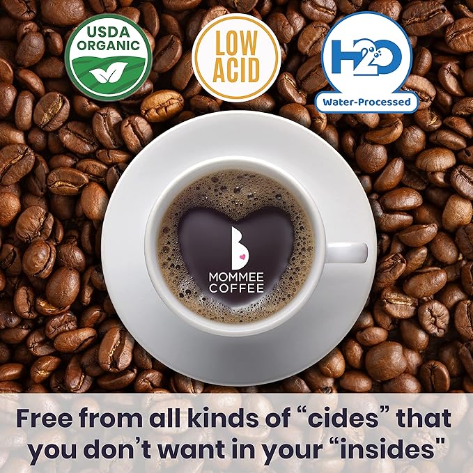 Mommee Coffee - Full Caf | Low Acid, Organic, Fair Trade, Water Processed | Whole Bean, 22oz.
