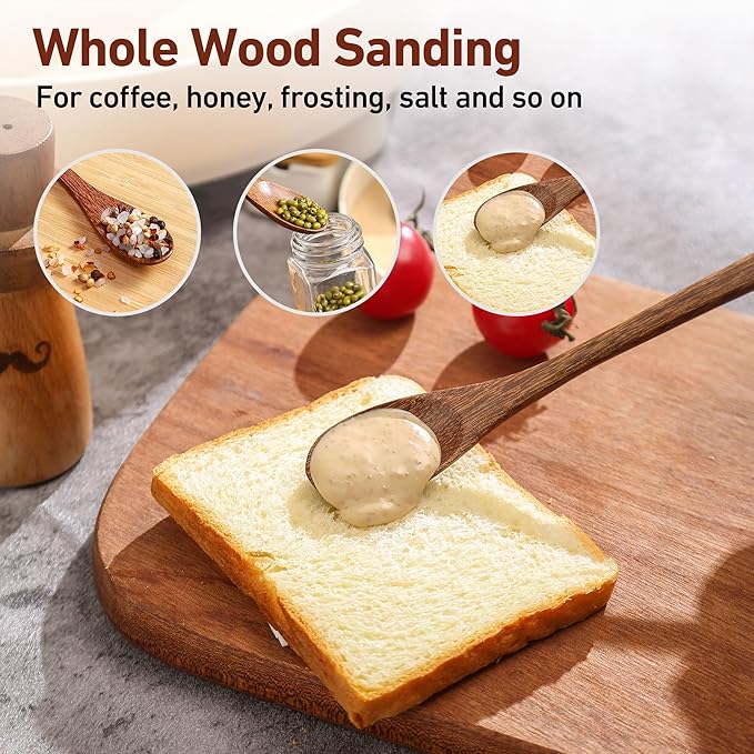 4PCS 7.8inch Wooden Spoons for Honey and Coffee，Small Wooden Spoons with Long Handle for Stirring – Padauk Wood Honey Spoon & Coffee Spoons for Jars, Tea and Spice