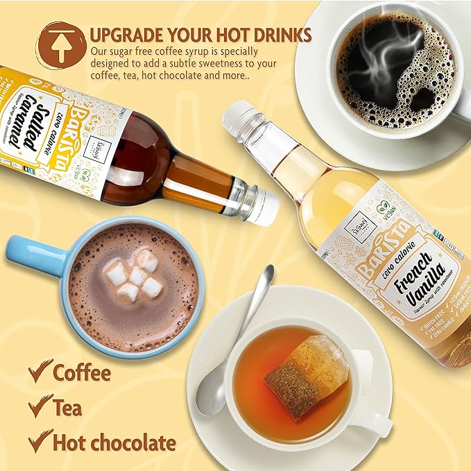 Skinny Food Co French Vanilla Coffee Syrup - Sugar Free 35 Fl Oz - Zero Calorie Coffee Syrup For Coffee, Tea, Hot Chocolate, Fruit, Protein Drinks - Vegan-Friendly, Gluten-Free & Fat-Free
