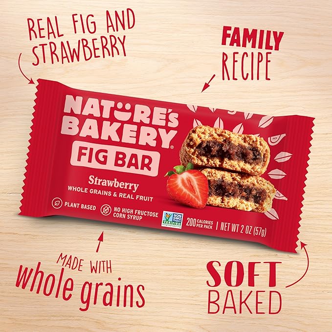 Nature’s Bakery Whole Wheat Fig Bars, Strawberry, Real Fruit, Vegan, Non-GMO, Snack bar, 7 boxes with 12 twin packs (84 twin packs)