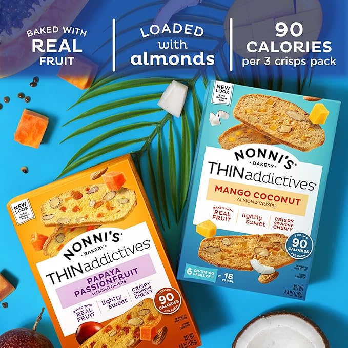 THINaddictives Variety 6 Pack - 6 Flavors w/ 18 Cookies Per Box - Sweet & Crunchy Almond Cookie Thins - Biscotti Italian Cookies - Biscotti Individually Wrapped Cookies - Kosher Coffee Cookie - 4.4 oz