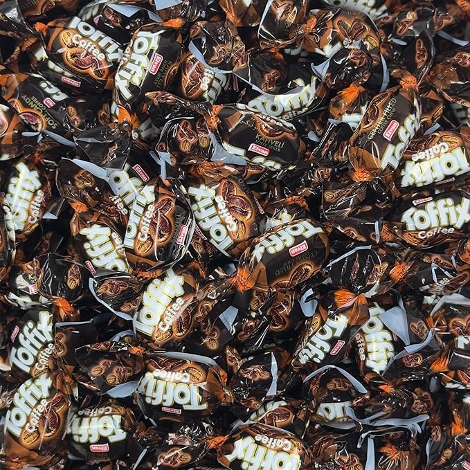 Toffix Coffee Chews, Center-Filled Soft Chewy Candy, 250 Pieces of Individually Wrapped Snacks for Kids & Adults, Coffee Flavored Chewy Candies - 2 Pound Bulk Bag - Pack of 8