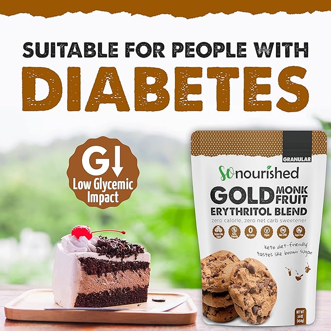 So Nourished GOLD Brown Sugar Alternative Substitute 1:1 Sugar Replacement - Monk Fruit Erythritol Sweetener for Low Carb Dieters and Diabetics - No Calorie Sweetener, Non-GMO (2.5 Pounds)