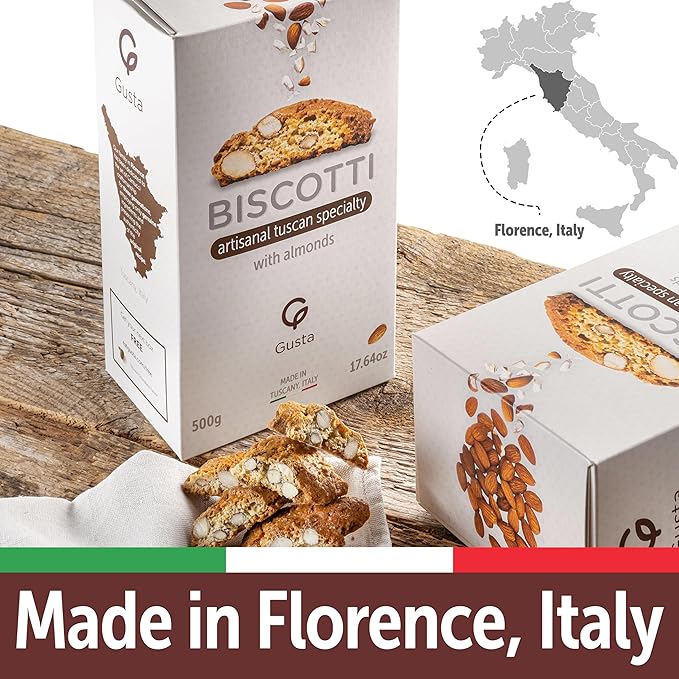 Original Almond Italian Biscotti Cookies - Made in Tuscany, Italy - Classic Two Bites Size - All Natural Ingredients - Fresh & Genuine Italian Dessert Treats - 8.82oz