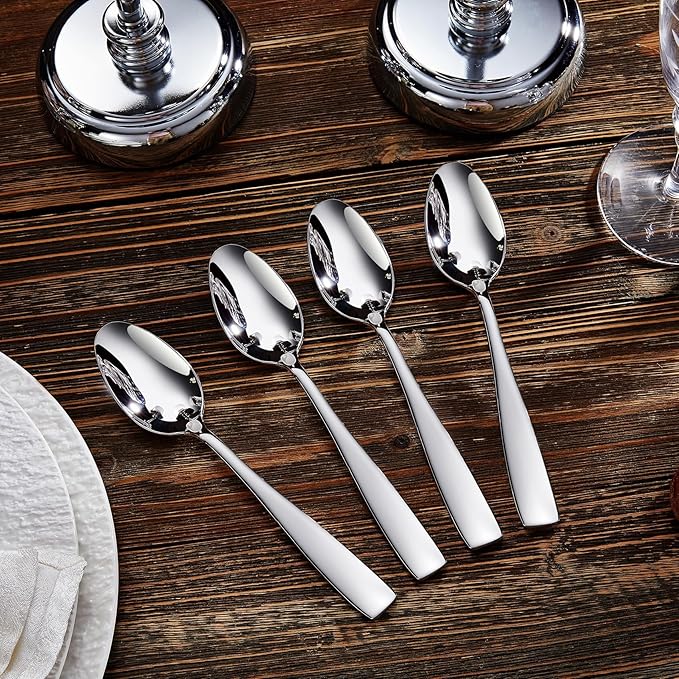 KEAWELL Premium 4-Piece Louis Spoon Set, 18/10 Stainless Steel, Squared Edge, Smooth Finish, Dishwasher Safe (7.6" Dinner Spoon)