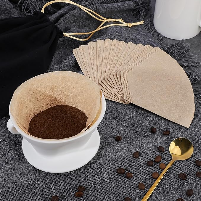 Segarty Camping Coffee Dripper Set, Collapsible White Silicone Coffee Maker with 200PCS Disposable Coffee Filter Cone Paper, Single Serve Dripping Brewer for Travel Backpacking