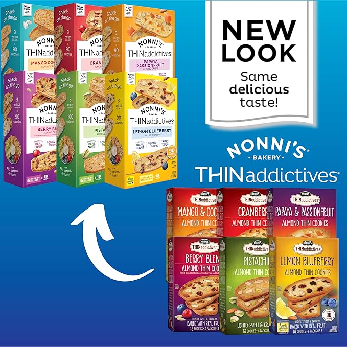THINaddictives Variety 6 Pack - 6 Flavors w/ 18 Cookies Per Box - Sweet & Crunchy Almond Cookie Thins - Biscotti Italian Cookies - Biscotti Individually Wrapped Cookies - Kosher Coffee Cookie - 4.4 oz