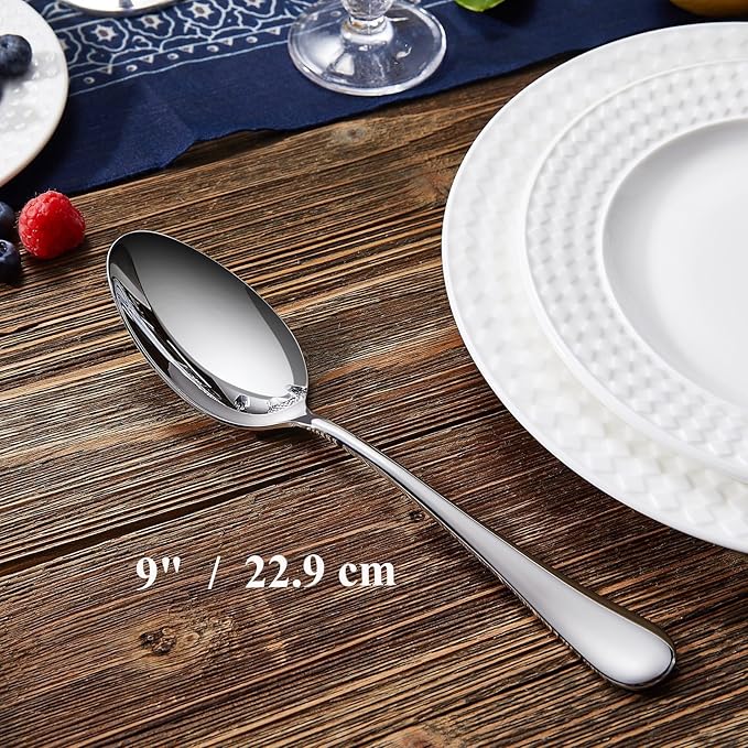 KEAWELL Premium Verona 4-Piece 9 inch Spoon Set – 18/10 Stainless Steel, Heavy-Duty Mirror-Finished Flatware for Daily Meals, Hosting and Special Occasions (4, Serving Spoons and Slotted Spoons)
