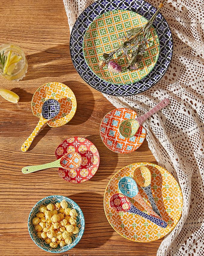 Ceramic Small Serving Spoons, Colorful Soup Spoon Set for Cereal, Yogurt, Dips, Ice Cream, Ramen, Dishwasher & Microwave Safe, Cute Decorative Spoon Set of 6