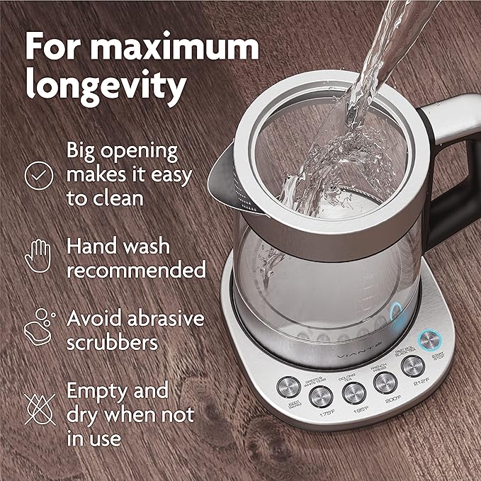 Vianté Electric Kettle With Infuser For Loose Leaf. Hot Tea Maker With Temperature Control And Automatic Shut Off. Tea Kettle With Brewing Programs. 1.5 Liters Capacity