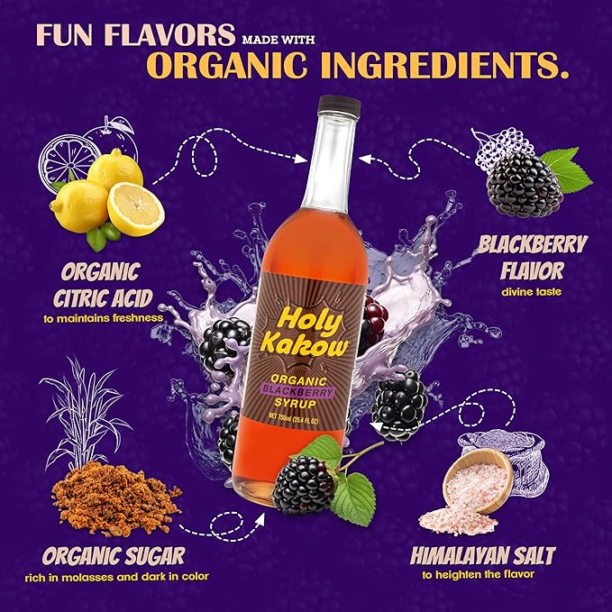 Holy Kakow Cafe Organic Blackberry Syrup - Blackberry Coffee Syrup, Organic Syrup for Coffee, Latte, Cocktail and Shake, Real Food Ingredients - 750ml