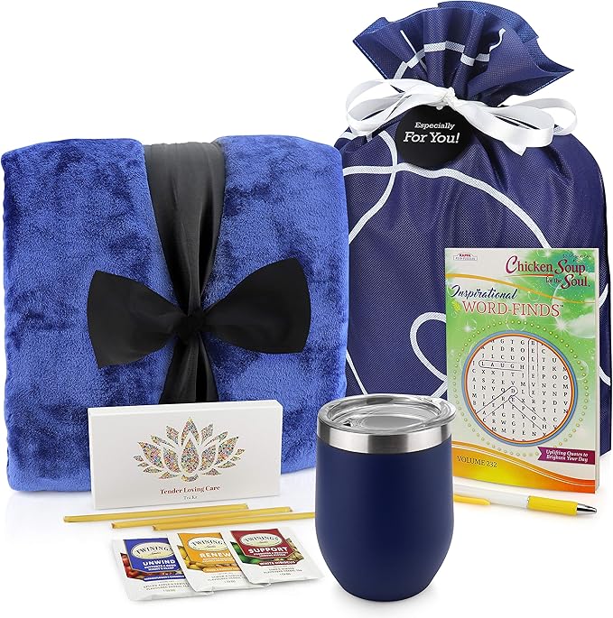 Get Well Soon Gifts for Women or Men - Gift Set Includes Luxury Blanket, Temperature Retention Cup, TLC Tea Kit & Inspirational Word Search Book - After Surgery, Thinking of You Care Package