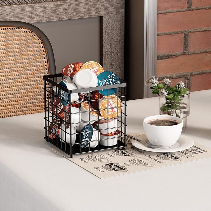 Coffee Pod Holder Organizer, K Cup Holder for Counter K pod Container, Creamer Holder, Coffee Bar Accessories Basket Black